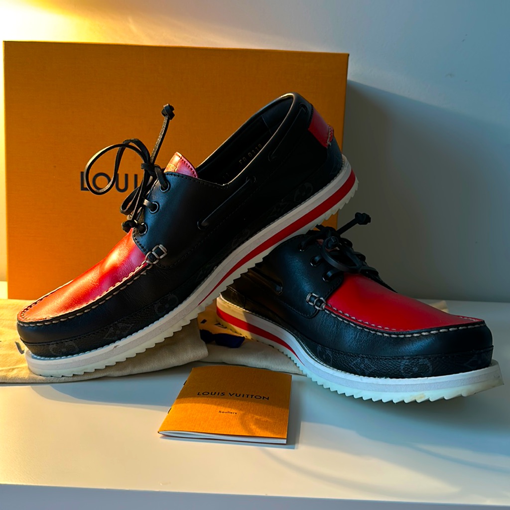 Like New In Original Box! Louis Vuitton Shoes With Canvas, Red And Black Colors.